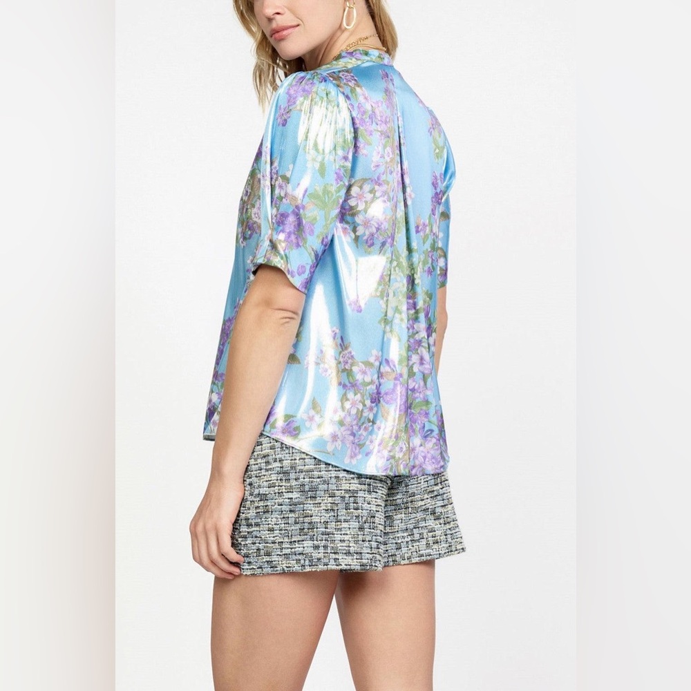 Current Air Metallic Botanical Print Top